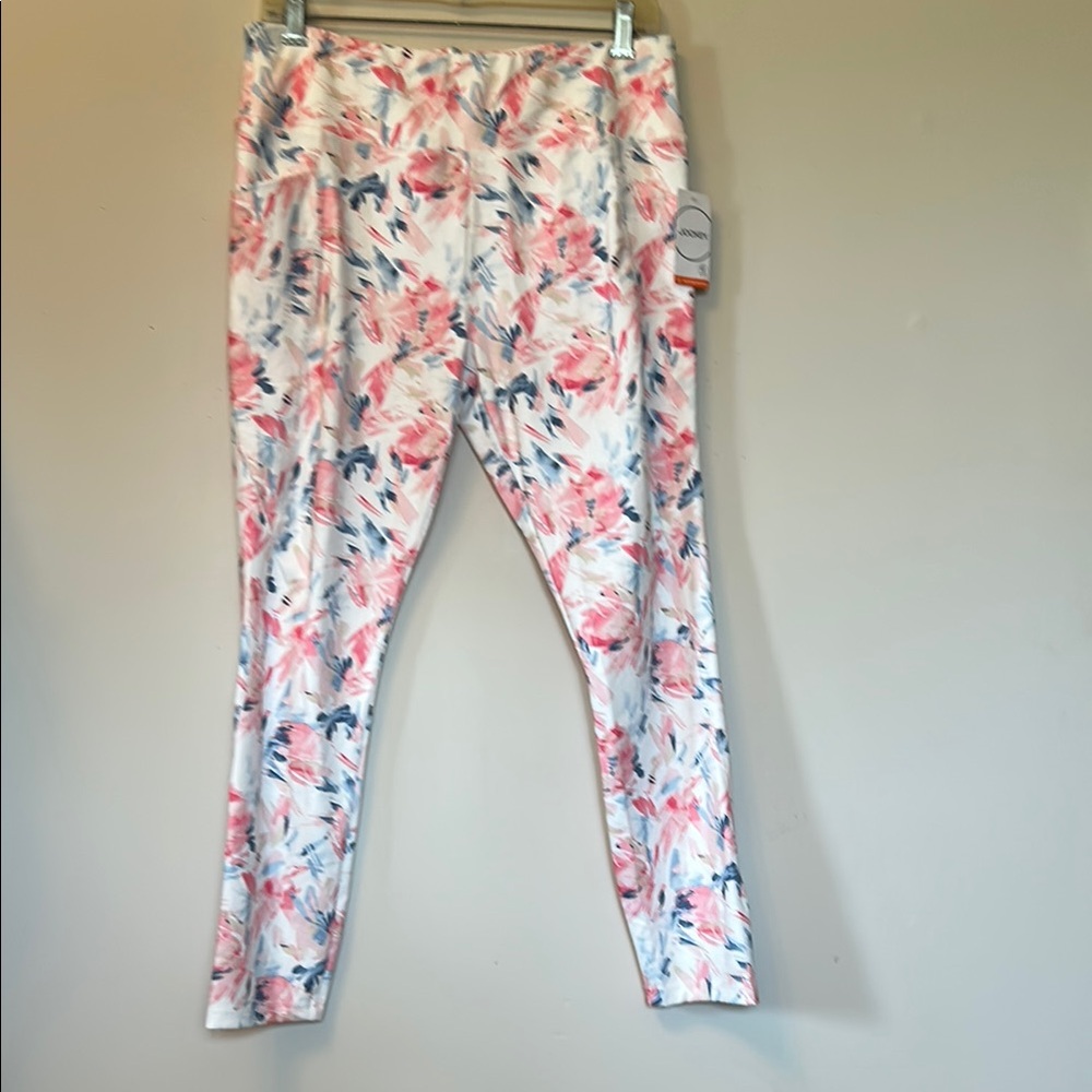 Jockey pink/blue floral print polyester/spandex leggings size XL new with tags